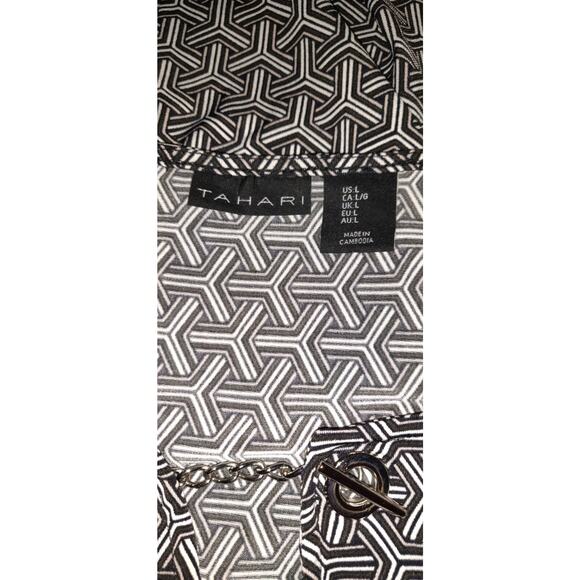 Tahari Black & White Top Short Sleeve Women's SIZE L LARGE Silver- Tone Accents - Picture 5 of 10